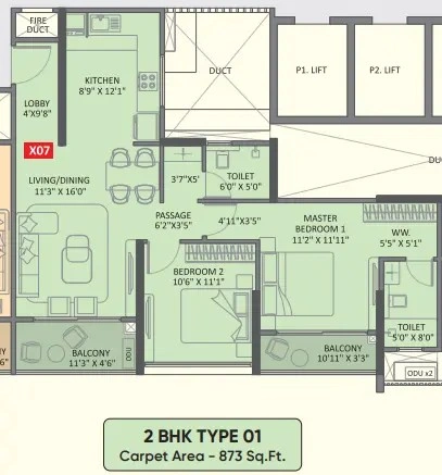 2 BHK Floor Plan at Yashada Evo Punawale